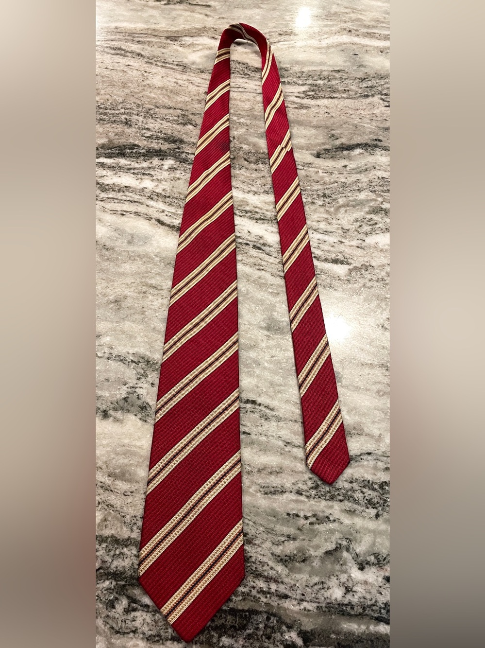 Canali Italy 100% Silk Tie Red Burgundy Striped Necktie